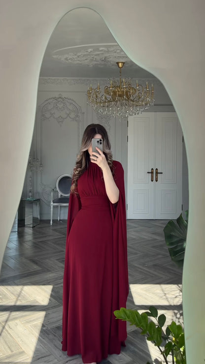 Bordeaux Abendkleid mit Capeärmeln