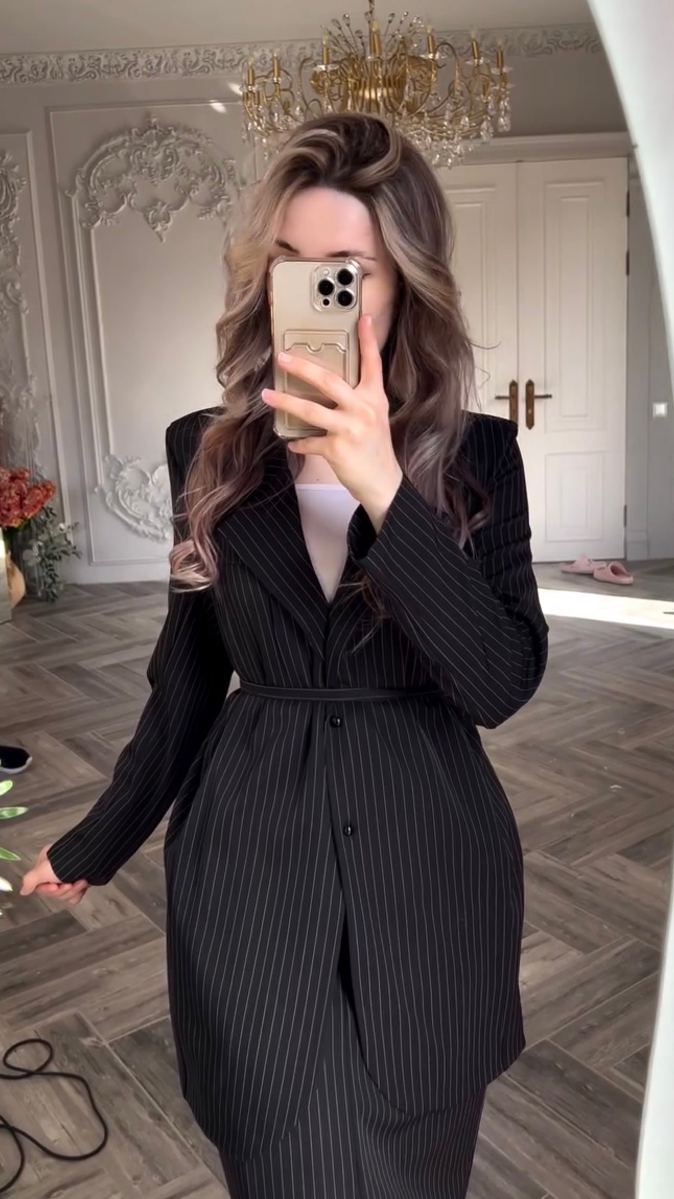 Nadelstreifen-Blazer-Set in Schwarz