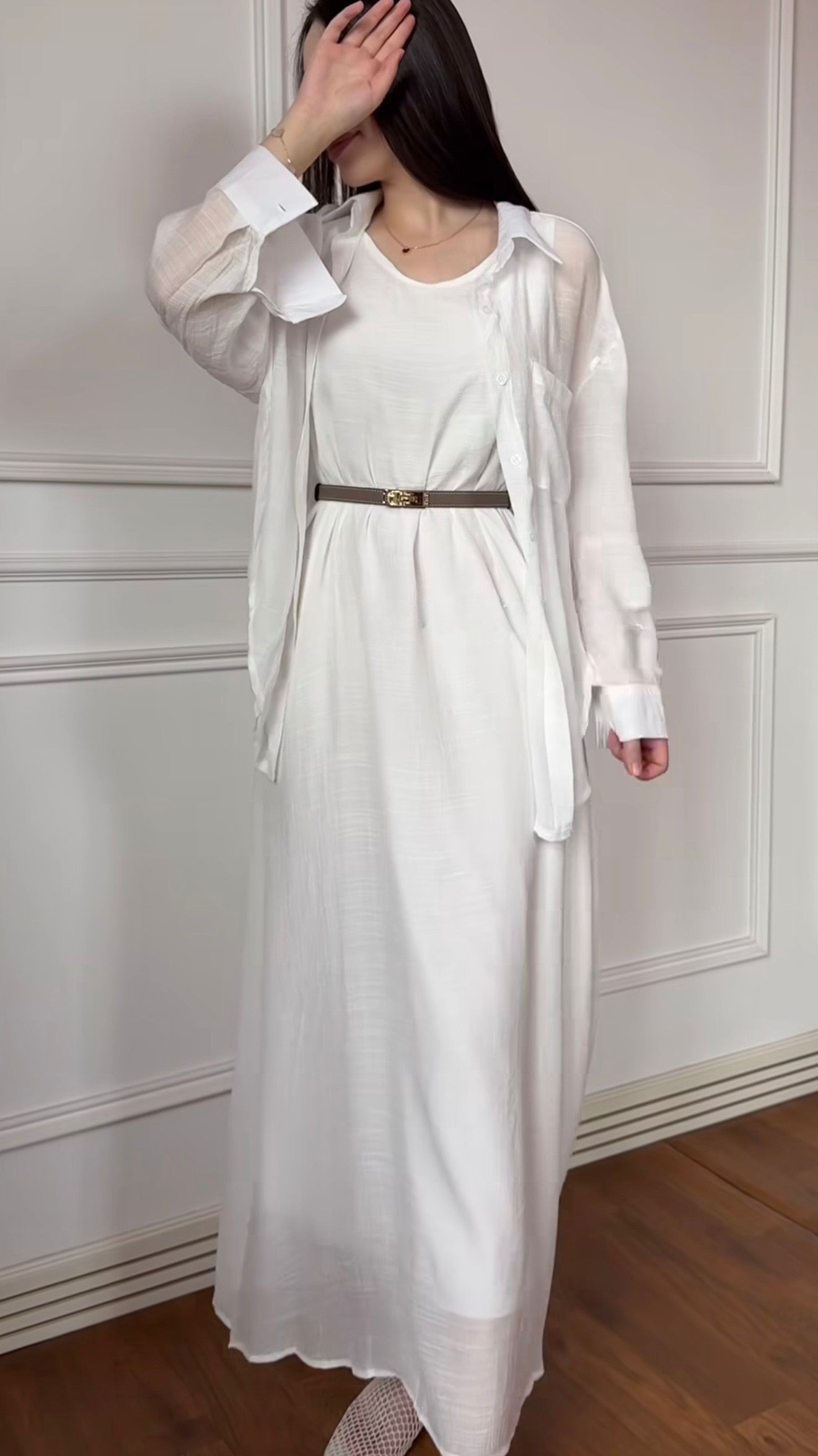 Zweiteiler-Set mit Blusenkleid und Hemdjacke