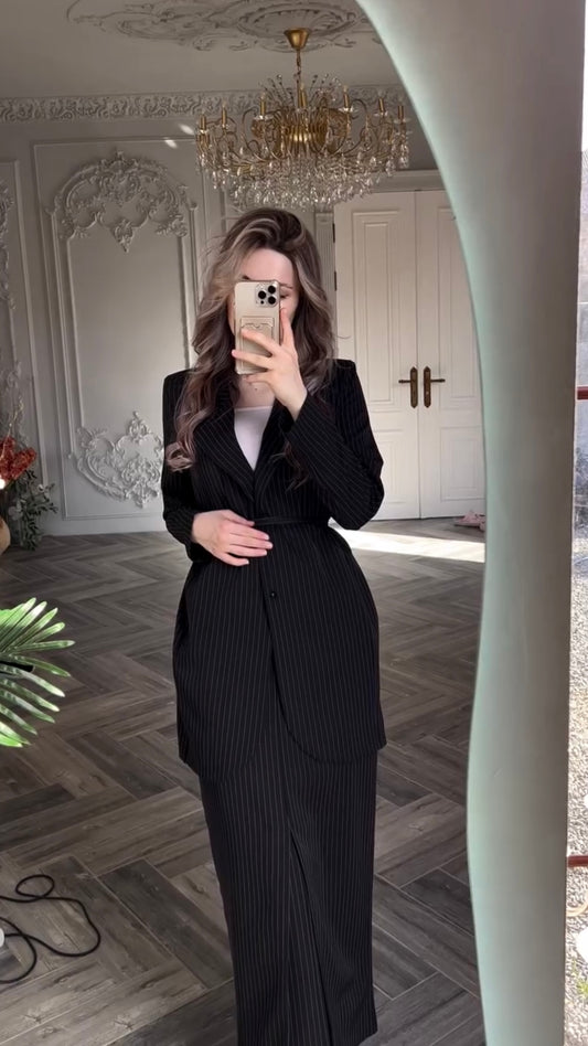 Nadelstreifen-Blazer-Set in Schwarz
