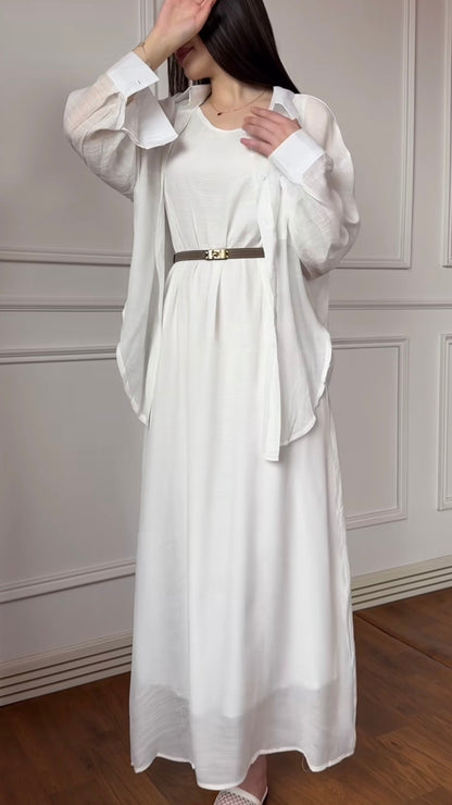 Zweiteiler-Set mit Blusenkleid und Hemdjacke