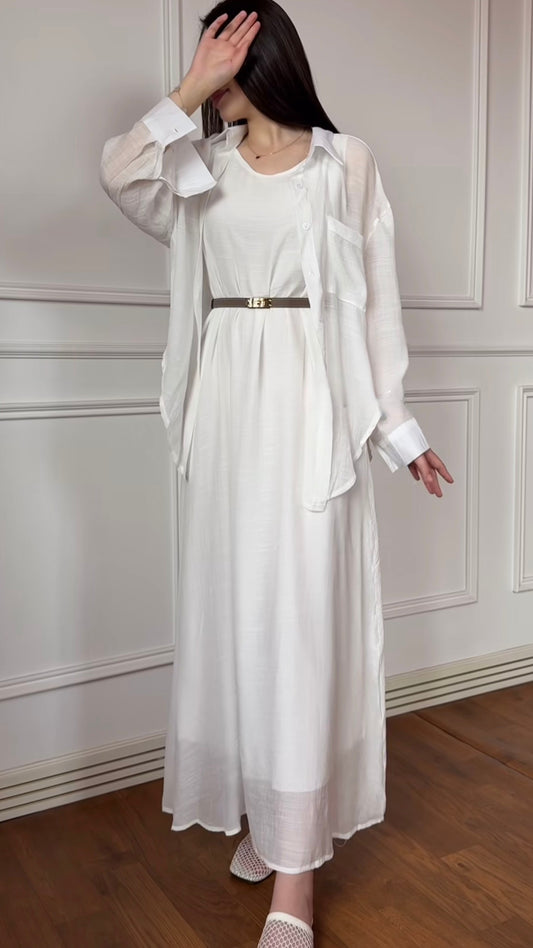 Zweiteiler-Set mit Blusenkleid und Hemdjacke