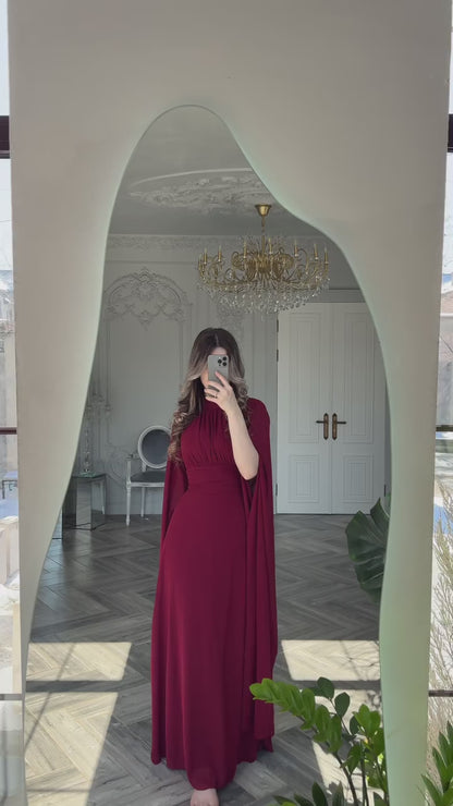 Bordeaux Abendkleid mit Capeärmeln